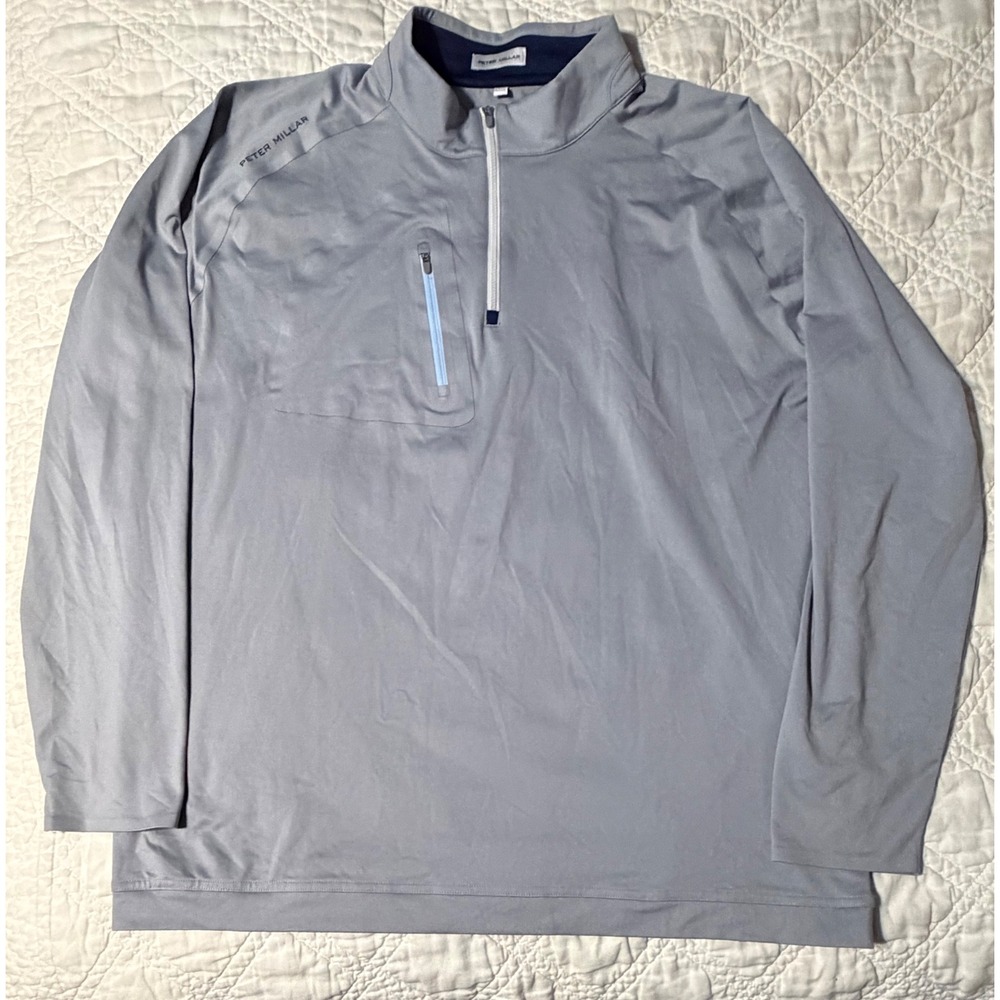 Peter Millar Verge Performance Pullover Mens XL Gray Blue 1/4 Zip Golf